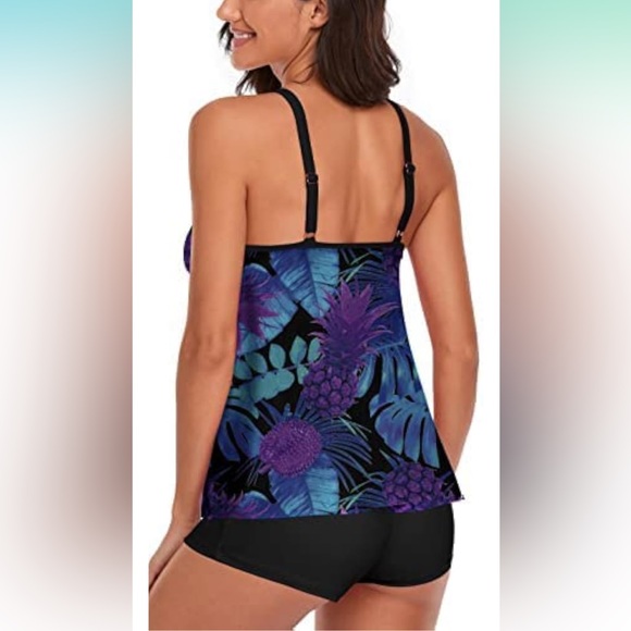 2025 Tankini 2 Piece Swimsuits Tummy Control Flowy Swimwear Top + Boy‎ Shorts L - Picture 3 of 3